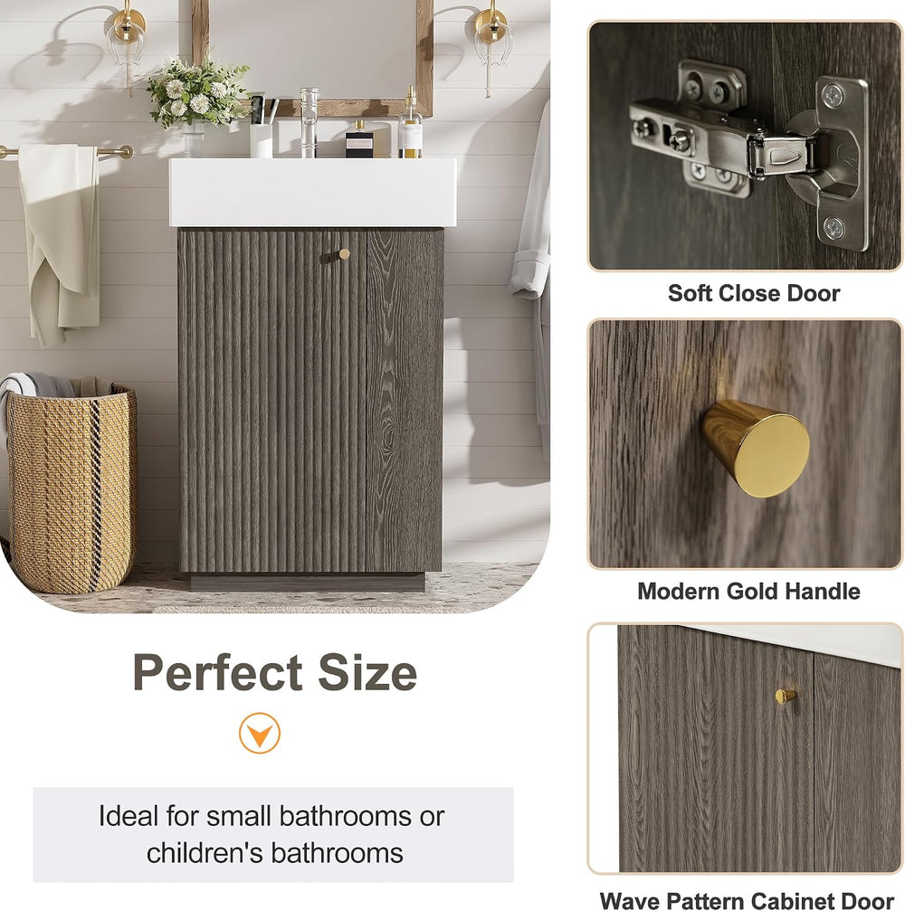 JIVOIT Bathroom Vanity with Ceramic Sink, 21.6" Bathroom Cabinet with Op...