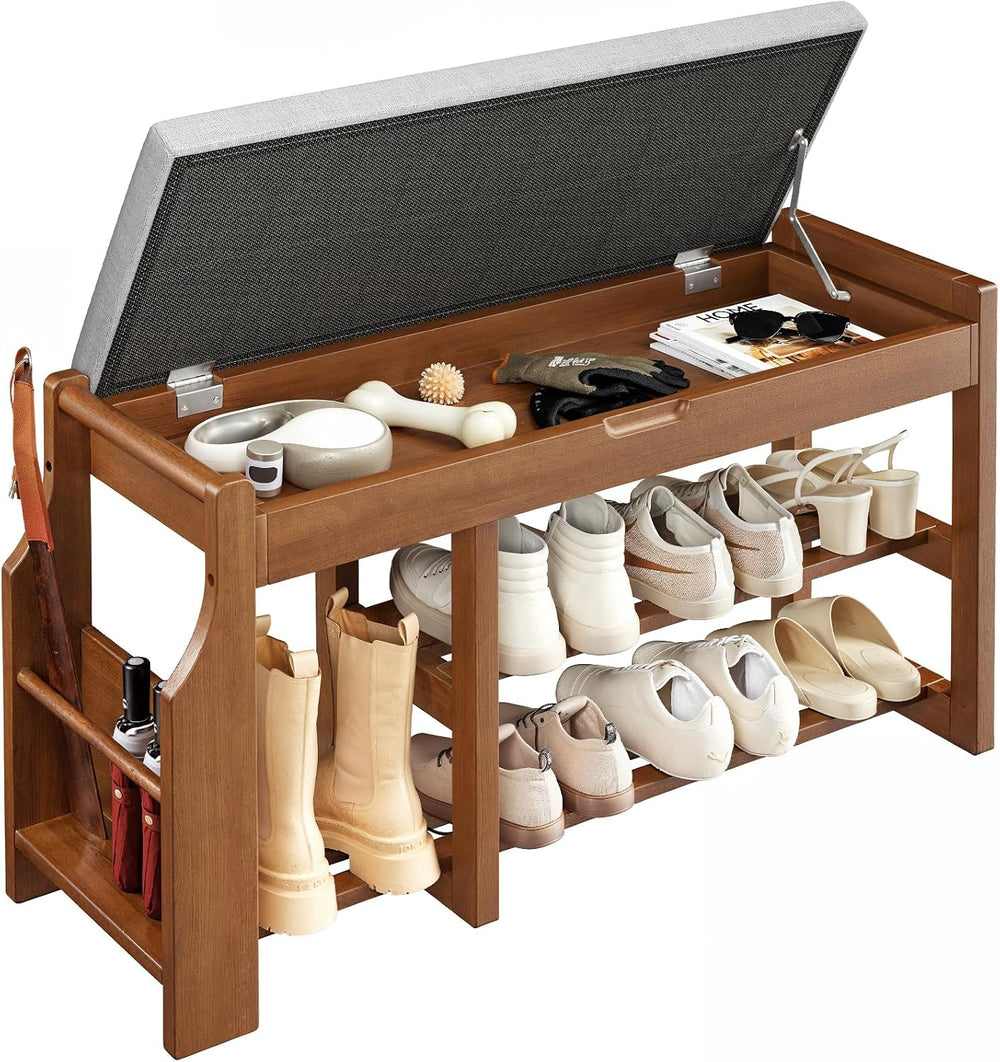 Pipishell 34" Pine Wood Shoe Bench Entryway with Soft Cushion and Storag...
