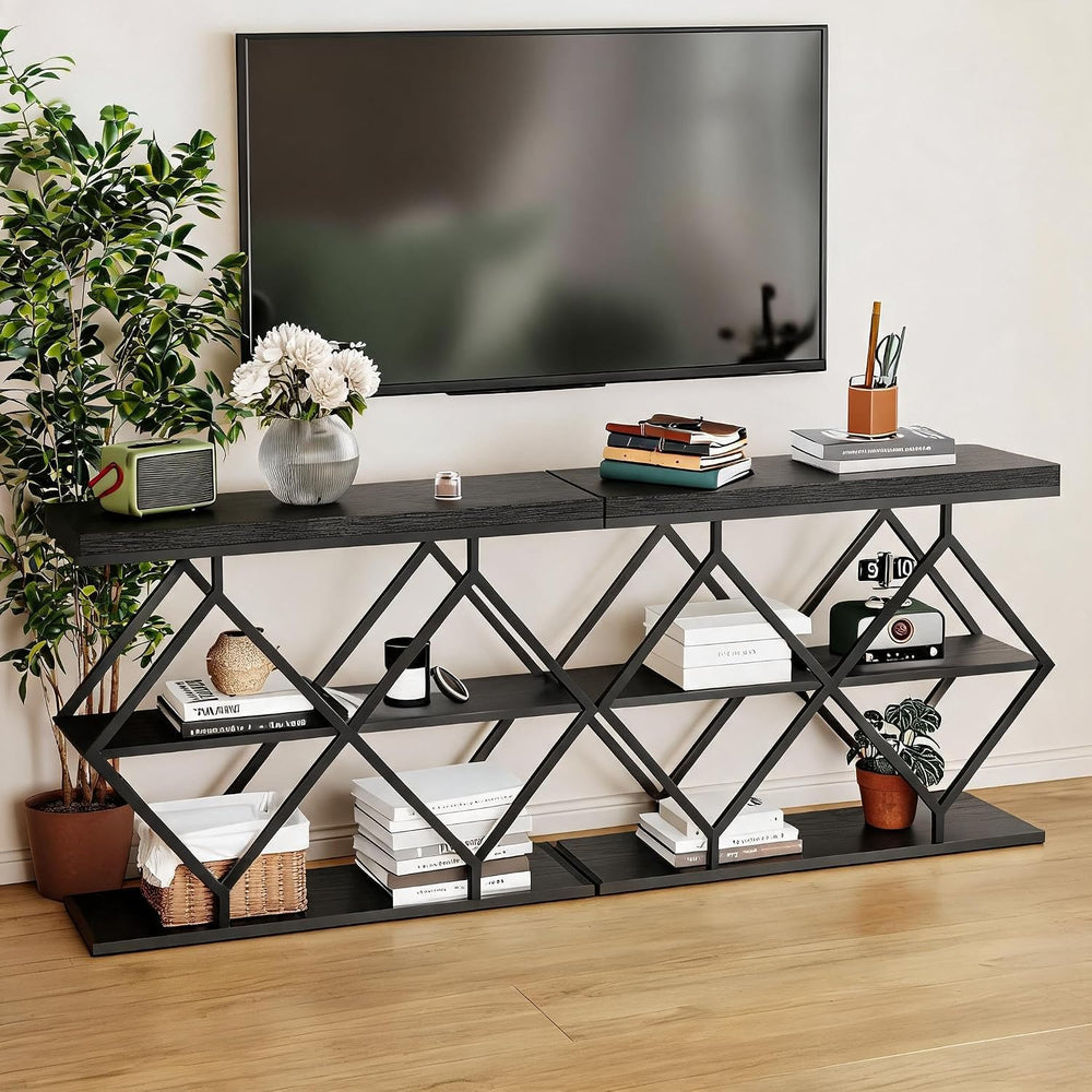 Garvee 3 Tier Console Table with Open Wood Shelves,39" Industrial Entryw...