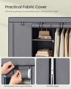 SONGMICS Portable Closet, 51.2 Inch Large Capacity Wardrobe Closet Organizer with Fabric Cover, Hanging Rods and Shelves, 51.2 x 17.7 x 66.1 Inches, for Bedroom, Living Room, Dove Grey URYG096G01