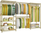 Ulif E1 Heavy Duty Closet Garment Rack, 6 Tiers Adjustable Metal Freestanding Expandable Clothing Storage with 4 Hanger Rods, Easy to Assemble Wardrobe, 71.4" H x (70" - 88.2") L x 14" D, Gold