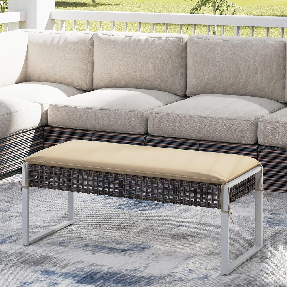 RELAX4LIFE Wicker Outdoor Ottoman Footstool - Rattan Patio Foot Rest for 2 w/...