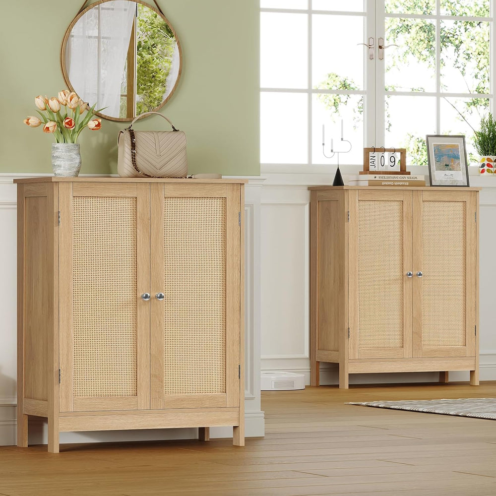Iwell Storage Cabinet, Rattan Cabinet with Adjustable Shelf, for Living Room,...