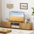 Tangkula Modern TV Stand for up to 70” TVs, 63”L Minimalist Entertainment Center w/ 2 Doors & Open Shelves, Media Console Table Storage Cabinet with 6 Support Feet for Living Room (Natural, 63”L)