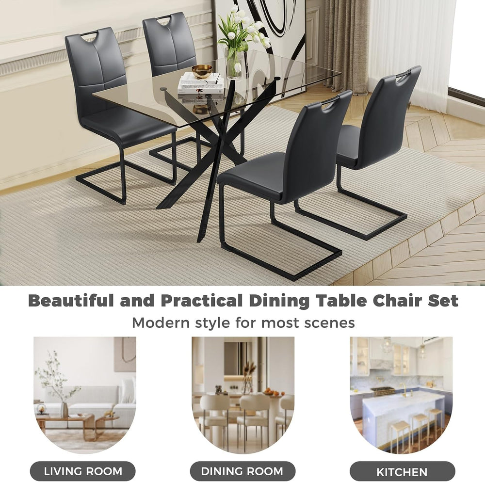 51.18" W Glass Dining Table Set for 4, Modern Rectangular Glass Kitchen ...