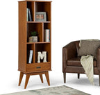SIMPLIHOME Draper Bookcase - 64 inch Tall Solid Hardwood Storage Bookshelf in Teak Brown, Mid-Century Modern Storage for Living Room, Study Room or Office with Adjustable Shelves and Angled Legs