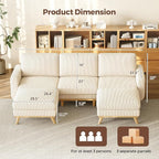 Vesgantti 97" Modular Sectional Sofa Beige, U-Shaped Couch with Movable Ottoman, Comfy Corduroy Couch with Spring Cushion, Modular Sofa with Deep Seat for Living Room, Bedroom and Apartment