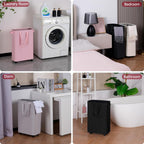 efluky Slim Laundry Hamper with Wheels, Rolling Laundry Basket for Clothes, Small Laundry Basket for Bedroom, Dorm and Laundry Room, 60L (12.7 Gallons) Pink
