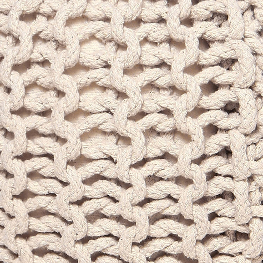 · REDEARTH · Round Pouf Ottoman - Hand Knitted Boho Poof Footrest - Ivory
