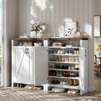 6-Tier Shoe Cabinet with Doors,Farmhouse Shoe Storage Cabinet,White | Narrow Shoe Cabinet with Adjustable Shelves, Large Capacity Wooden Shoe Rack Organizer for Entryway, Hallway, Living Room