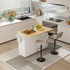 YOURLITE Kitchen Islands with Wheels, 45" Kitchen Island with Drop Leaf, Home Bar Table with Spice Rack & with Trash Cabinet, Rolling Island Table for Dining Room with Power Outlet, White