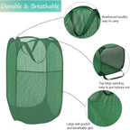 BATTOO Deluxe Strong Mesh Pop up Laundry Hamper Basket with Side Pocket for Laundry Room, Bathroom, Kids Room, College Dorm or Travel Green