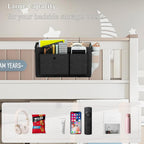 Bedside Caddy Bedside Organizer with Fixed Straps & Water Bottle Holder, Bunk Bed Caddy ideal for Home, Dorm, Hospital, Crib, Versatile Bedside Storage Solution (Black)