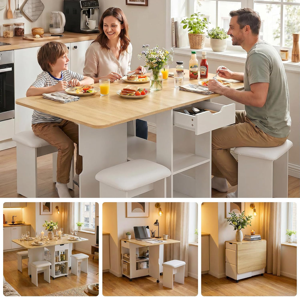 Mondeer Folding Dining Table and Chairs Set 4, 55" Space Saving Table wi...