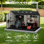 Devoko 10x14 FT Resin Outdoor Storage Shed with Floor, Plastic Tool Garden Shed with Windows & Lockable Door, Outside Large Storage Shed for Patio Backyard Lawn, Beige