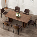 Dining Chairs Set of 6, Mid-Century Modern Upholstered PU Leather Chairs with Walnut Bentwood Back and Metal Legs Adjustable Feet for Kitchen Dining Living Room, Dark Brown Vertical Stripes
