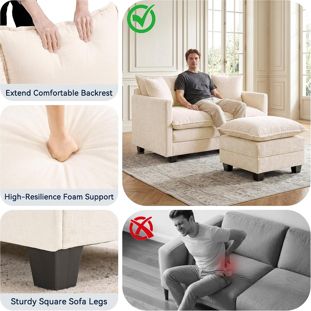 L-Shape Loveseat Sofa Couch with Ottoman, Small 50" Love Seat 27" D...