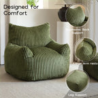 Green Corduroy Bean Bags Chairs for Adults, Big Ultra Soft Beanbag Sofa | 30 lbs Filler Foam| Armrests & Back Support| Vacuum-Compressed| For Reading, Gaming, Bedroom, Living Room, Dorm| For teens