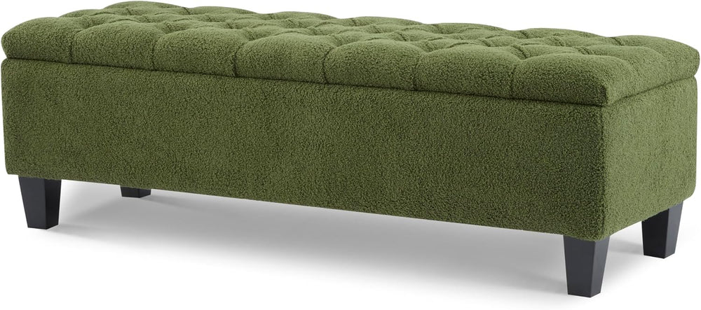 Christopher Knight Home Ottilie Boucle Fabric Storage Ottoman Bench, Wooden R...