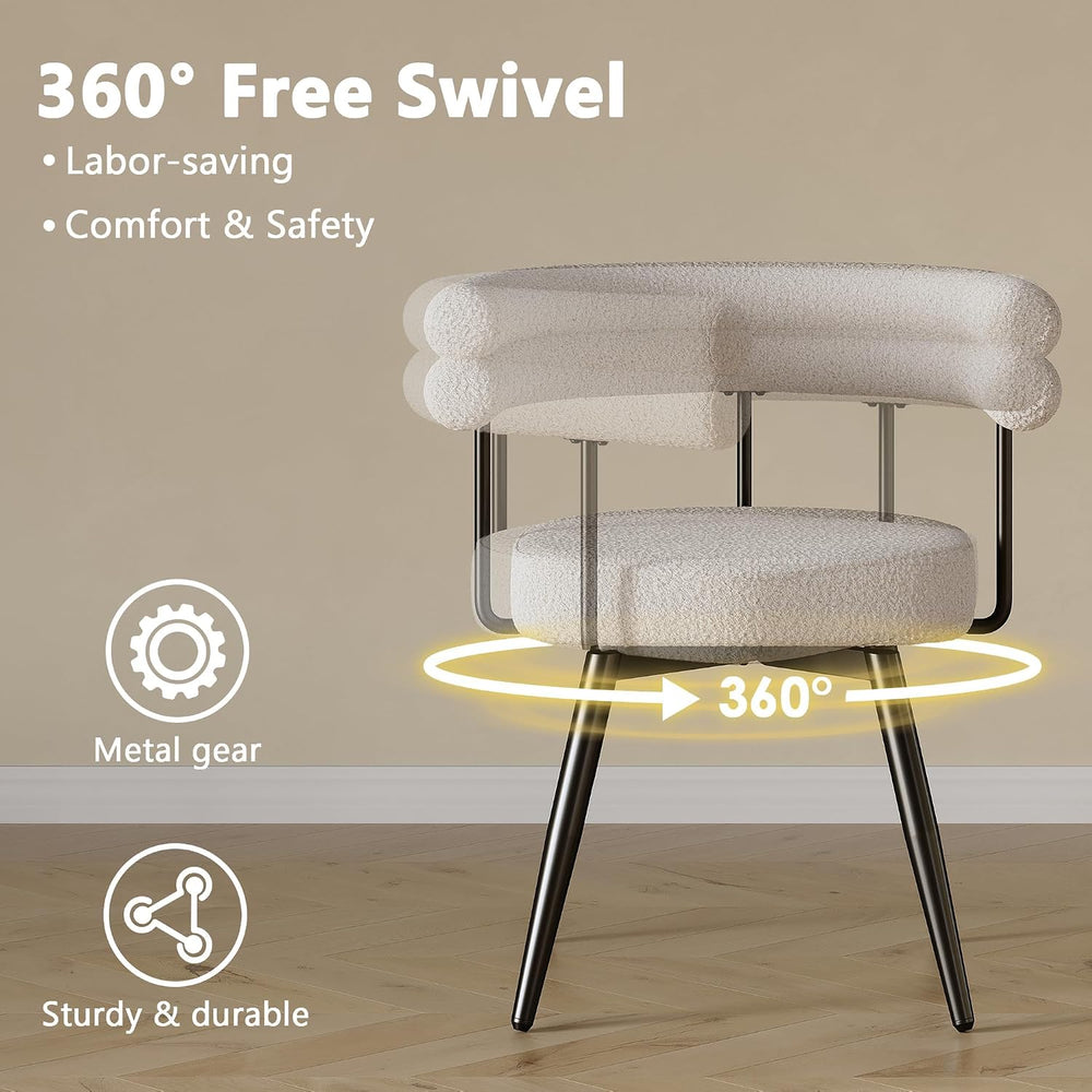 AODAILIHB 360° Swivel Boucle Dining Chairs Set of 2,Modern Upholstered Kitche...