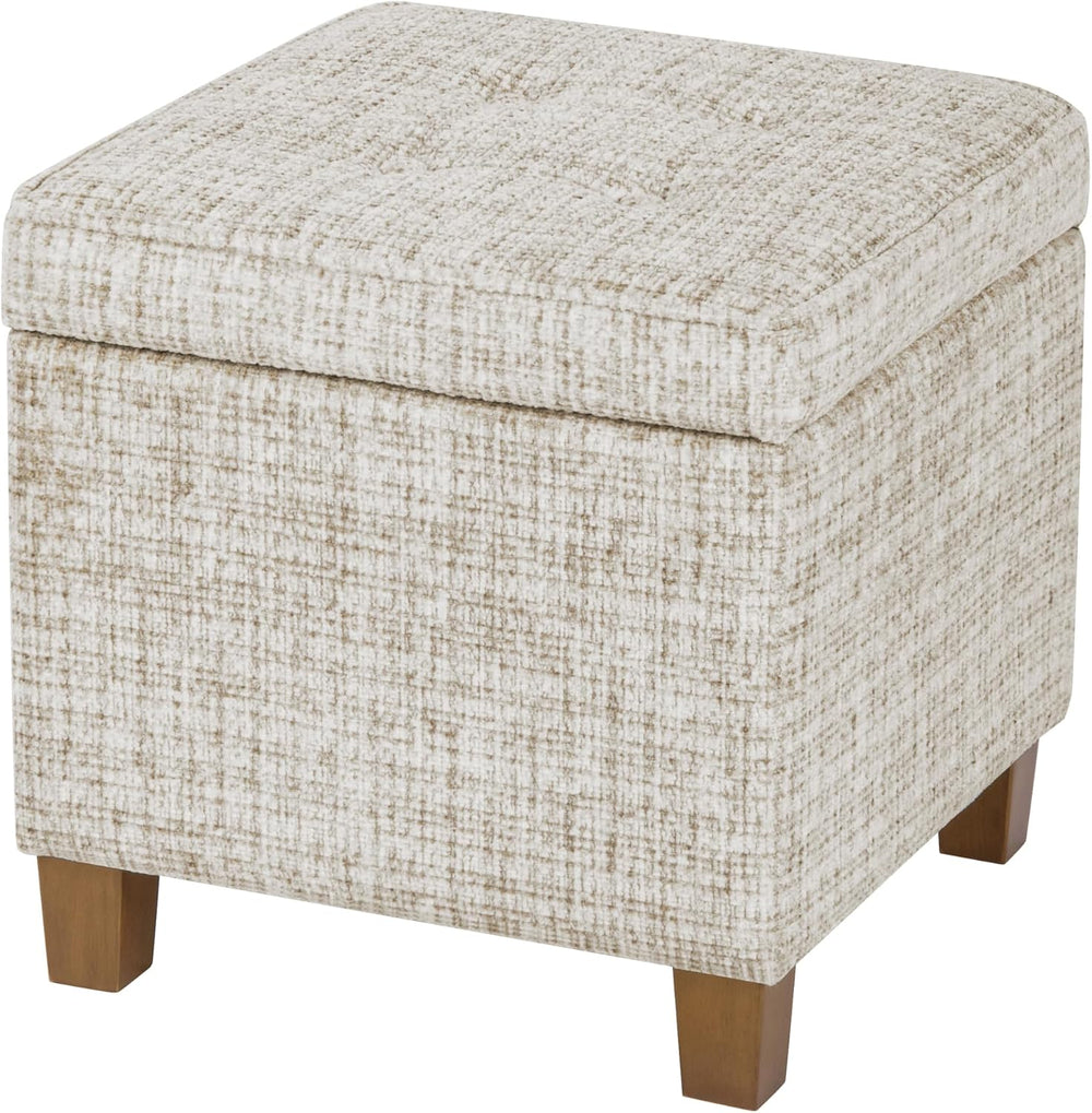HomePop 18" Square Tufted Storage Ottoman - Cream Textural Woven