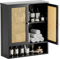 HITNET Wall Cabinet, Bamboo Medicine Cabinet with Rattan Doors and Adjustable Shelf, Bathroom Hanging Storage Organizer Over Toilet for Small Space (Black)