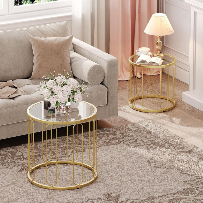 HOOBRO Small Coffee Table Set of 2, Gold Accent End Table with Metal Frame