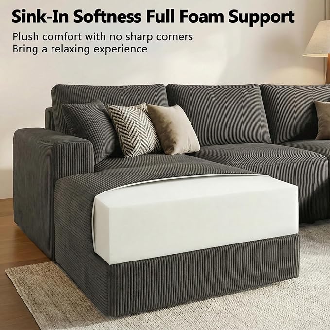 Homall Sectional Couches for Living Room, Modern Boneless Couch with Deep Seat, Upholstered Cloud Sofa, No Assembly Required (Black, L Shaped Sofa)