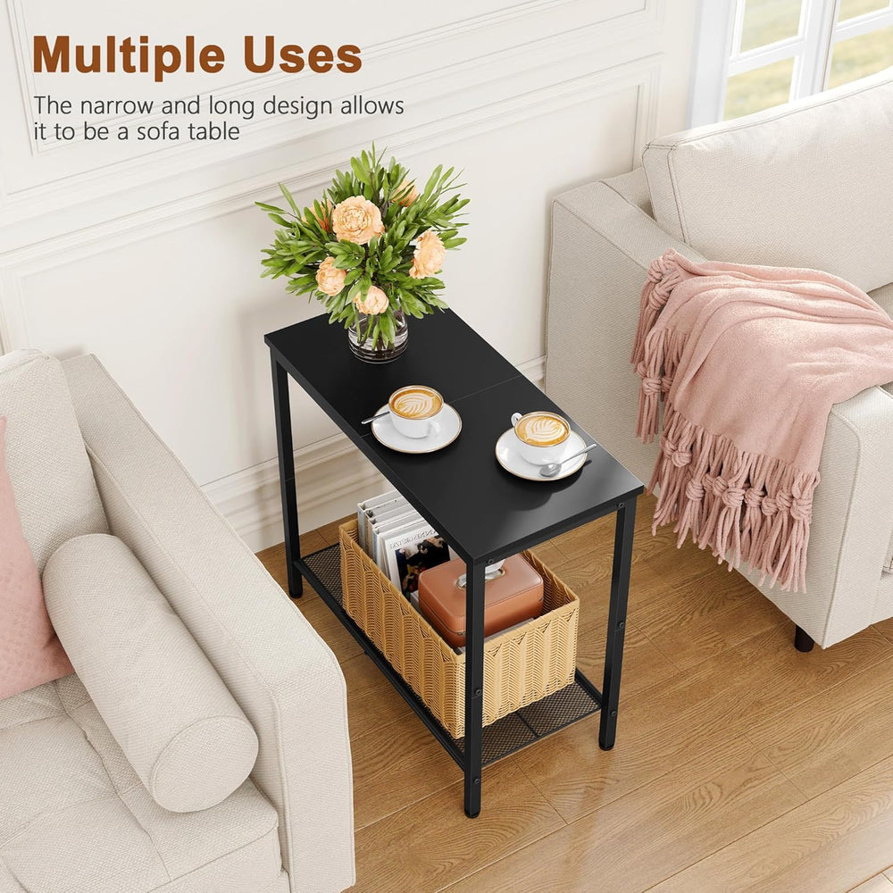 Hoctieon 2 Tier End Table, Sofa Side Table, Narrow Side Shelf with Storage, S...
