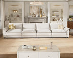 Homall 159" Modular Sectional Sofa, Linear Sofa Couch with Double-Layer Cushion, DIY Combination Chenille Deep 4-Seat Cloud Couch for Living Room, Apartment (White, Linear Sofa)
