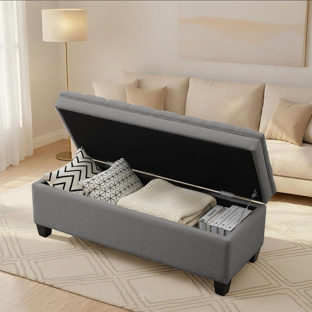 50" Storage Ottoman Bench, Rectangular End of Storage Bench, Upholstered...