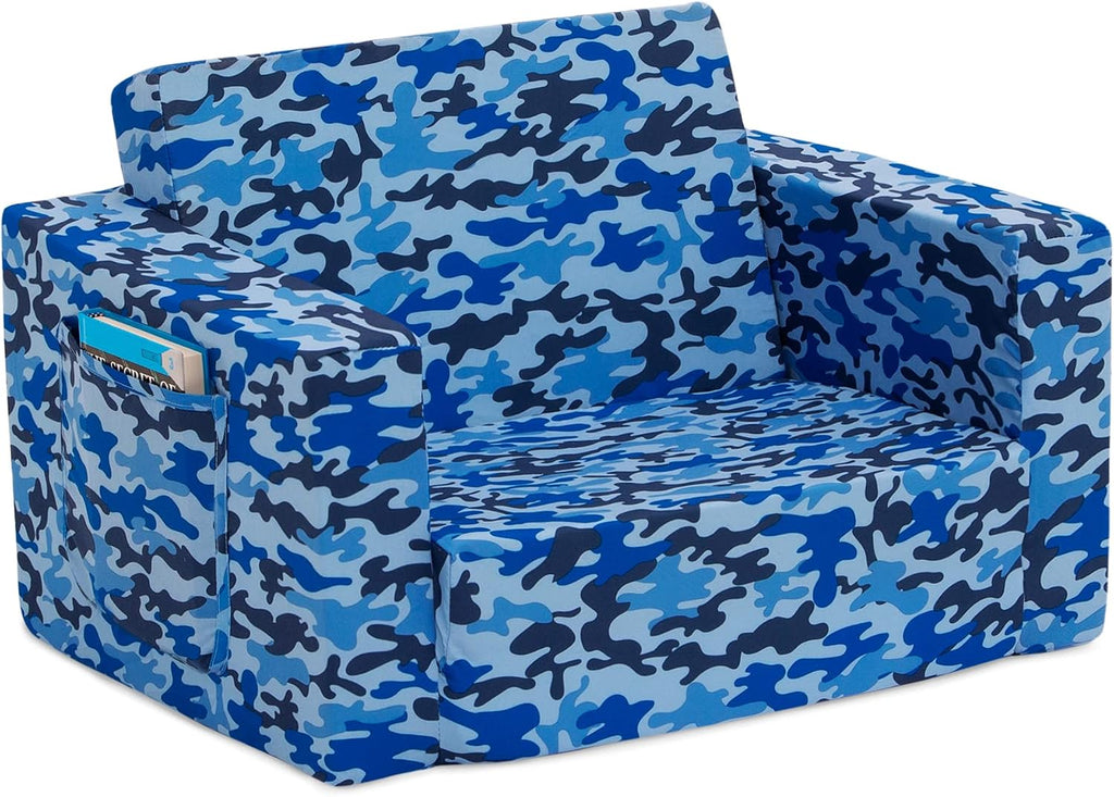 Delta Children Cozee Blue Camo Convertible Foam Chair to Lounger for Kids