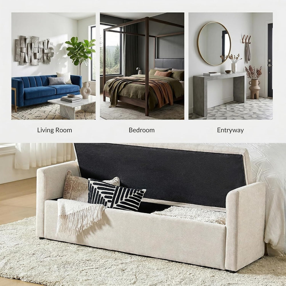 HULALA HOME 59" Storage Bench with 2 Throw Pillows, Modern Long Bedroom ...