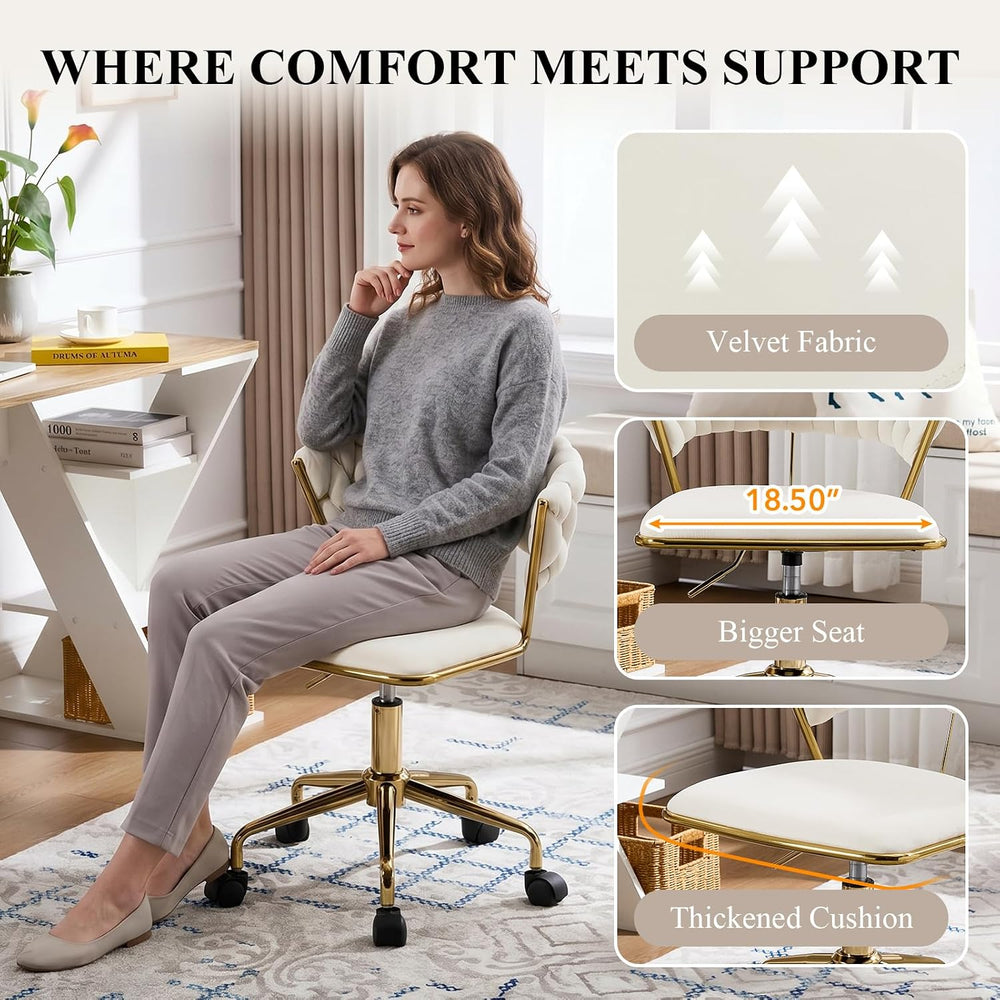 NIOIIKIT Velvet Home Office Chair, Woven Swivel Desk Vanity Chair, Beige | 36...