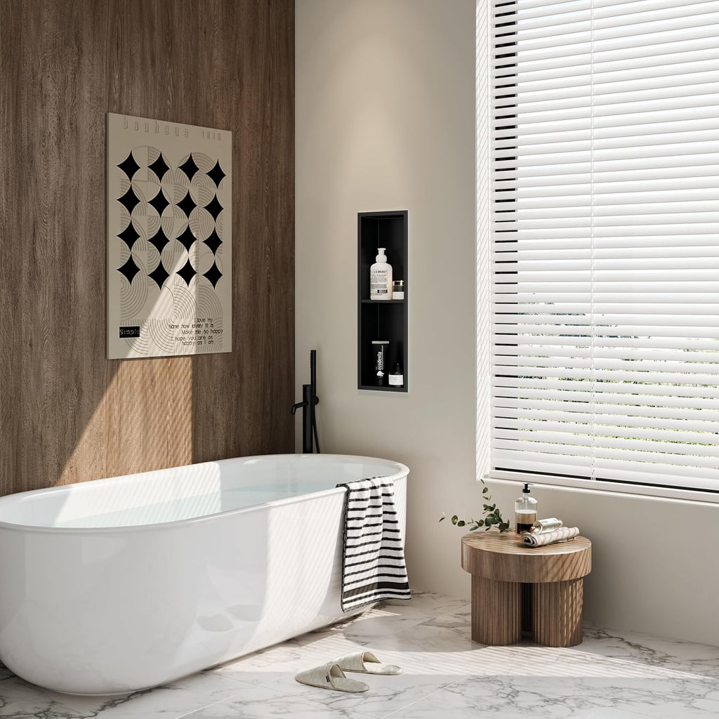 Stainless Steel Shower Niche 24" X 8", No-Tile Needed Wall Niche Double Shelves, Recessed Shower Storage, Matte Black