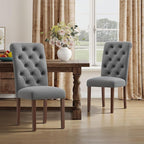 Upholstered Tufted Dining Room Chairs Set of 6, Parsons Kitchen Chairs with Padded Seat and Solid Wood Legs, Fabric Accent Side Diner Chair for Dining Room/Kitchen/Living Room, Grey