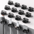 16Pack Cord Organizer [Dual Spring & Clasp, Max Secure] Cable Clips - Chfeila Cord Holder, Desk Cable Management, Adhesive Phone Charging Wire Holder for Nightstand/Car/Wall, Office Accessory - Black