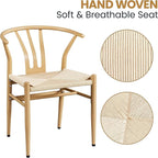 Yaheetech Weave Dining Chairs Set of 6 Mid-Century Modern Dining Room Chairs with Weave Hemp Seat and Metal Legs for Kitchen, Living Room, Restaurant, Wood Color
