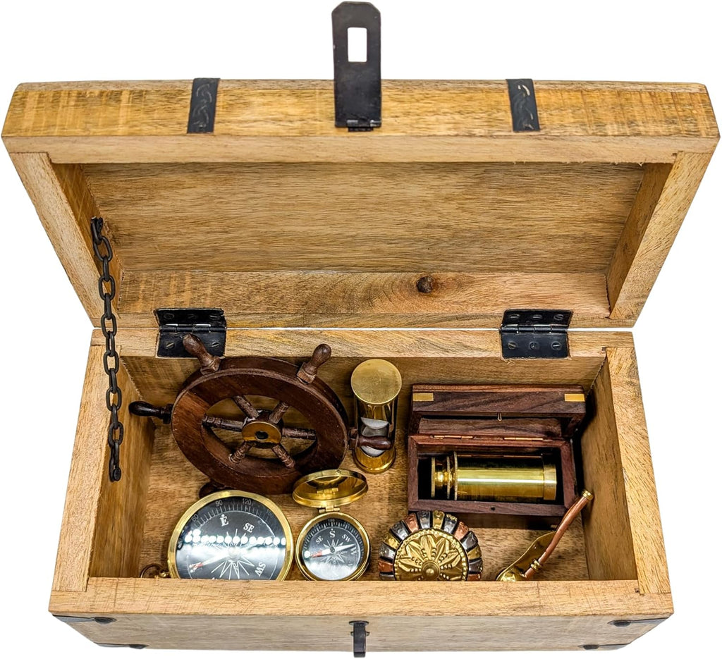 Handmade Pirate Treasure Chest - Wooden Storage Box with Iron Lock & Skeleton Key - Rustic Decorative Jewelry, Toy, Geocache, or Keepsake Chest (Large 12.25 x 6.25 x 6)