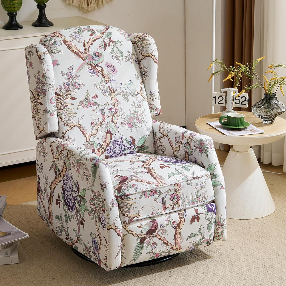 Swivel Rocker Recliner,Wingback Recliner Chair,Floral Accent Chair Fabric Cha...
