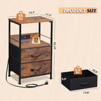WLIVE Night Stand Set of 2 with Charging Station, LED Nightstand Sets with 2 Fabric Drawers and Storage Shelf, Small Bedside Tables for Small Spaces, Dresser for Bedroom, Rustic Brown