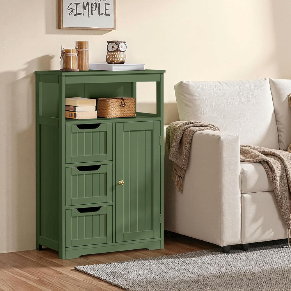 Yaheetech Bathroom Storage Cabinet, Storage Organizer with 1 Door and 3 Drawe...