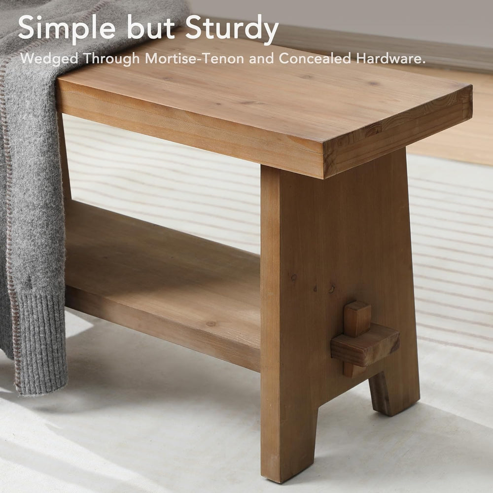 HOKYHOKY Solid Wood Entryway Bench - 39.4" Farmhouse Long Storage Bench,...