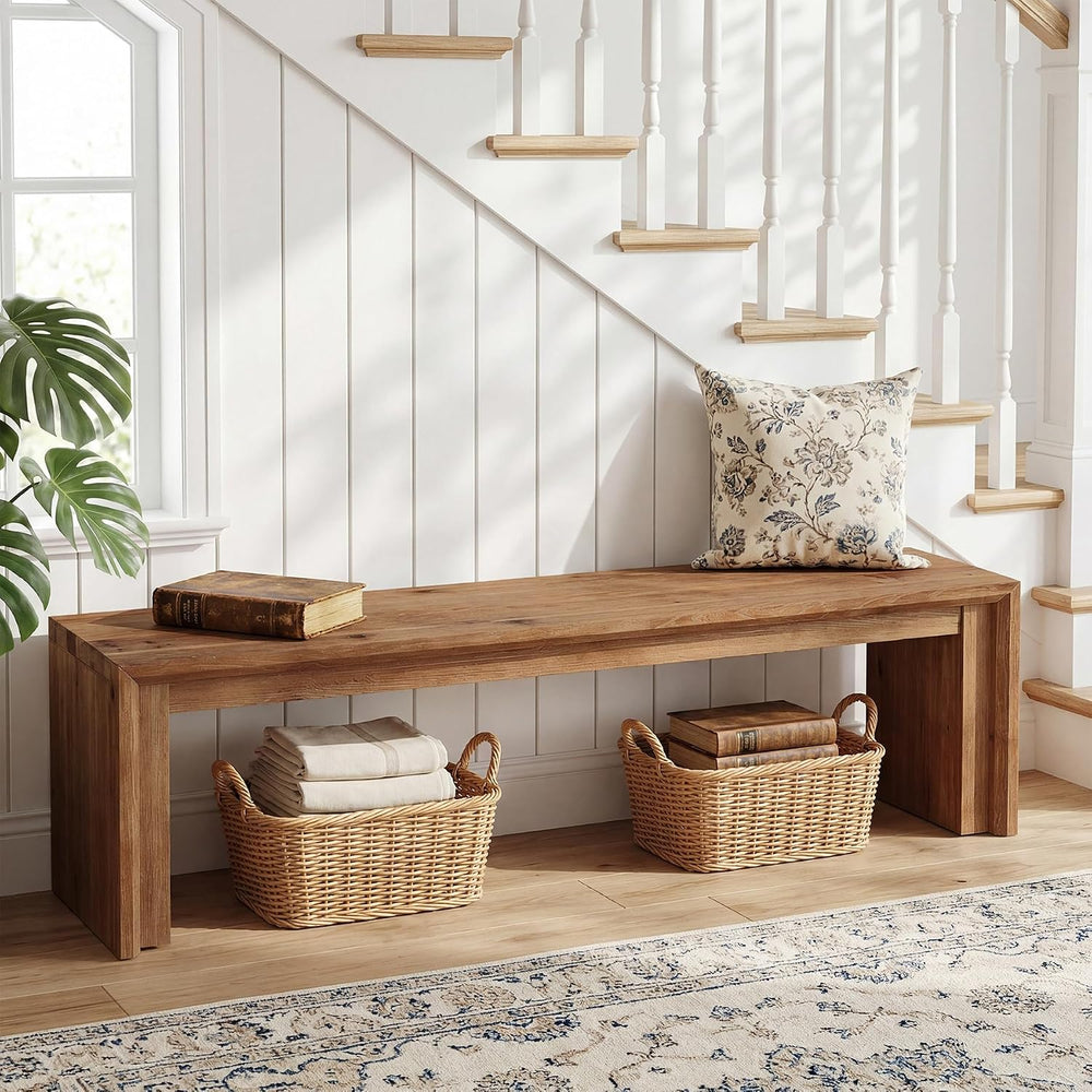 63-Inch Solid Wood Dining Bench, Farmhouse Long Bench for Dining Table, Woode...