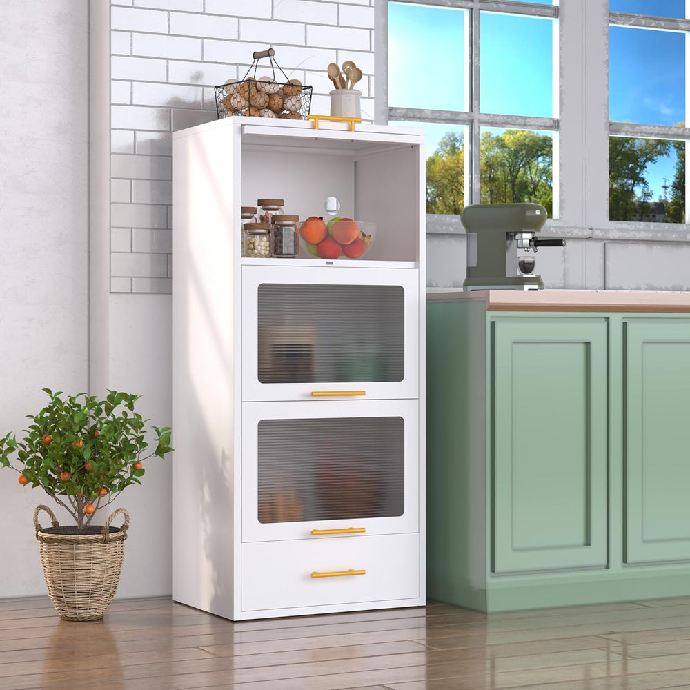 3-Tier Metal Kitchen Storage Cabinet with Drawer, Freestanding Microwaves Rac...