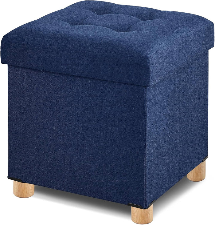 BRIAN & DANY Ottoman with Storage, Square Storage Ottoman for Dorm, Linen Folding Ottoman Foot Stool with Legs for Living Room and Bedroom, 17.7"x17.7"x20" - Blue