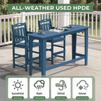 Outdoor Patio Bar Height Table and Tall Adirondack Chairs Set of 2, All-Weather HDPE High Top Long Rectangle Pub Furniture for Outside Balcony Bistro Backyard Pool Deck | 3-Pieces, Navy Blue