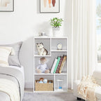 VECELO Small White Bookshelf, 5 Cube Shelf, Fits Tallest Hardcovers, Horizontal Available, Storage Organzier for Home Office, Pearl White