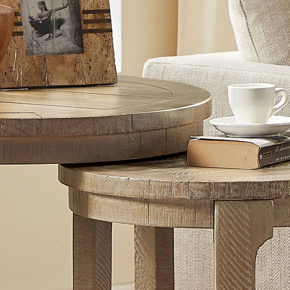 WILLIAMSPACE 24" Round Nesting Coffee Table Set of 2, Solid Wood Coffee ...