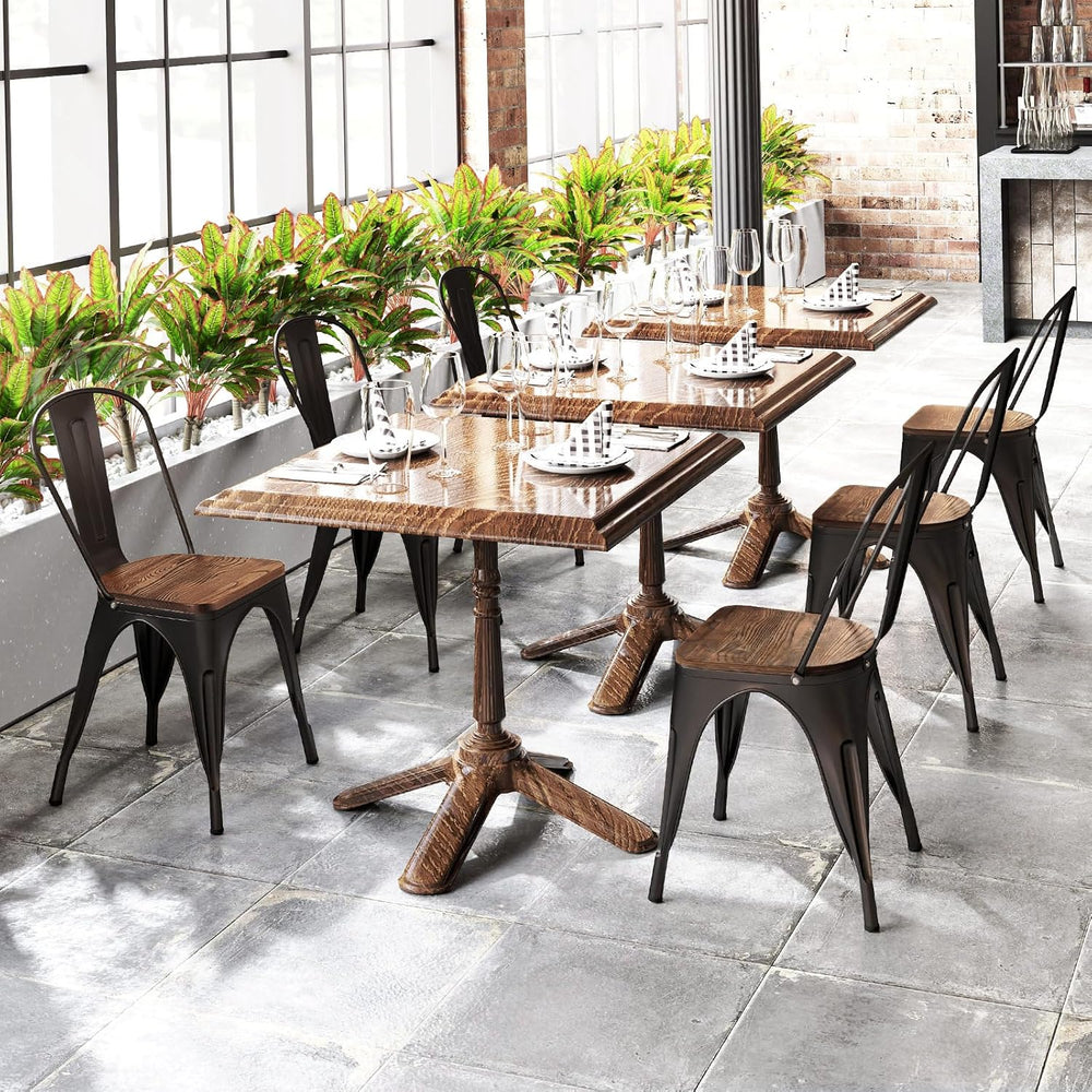 COSTWAY Stackable Metal Dining Chairs Set of 4 with Wood Seat and High Back |...